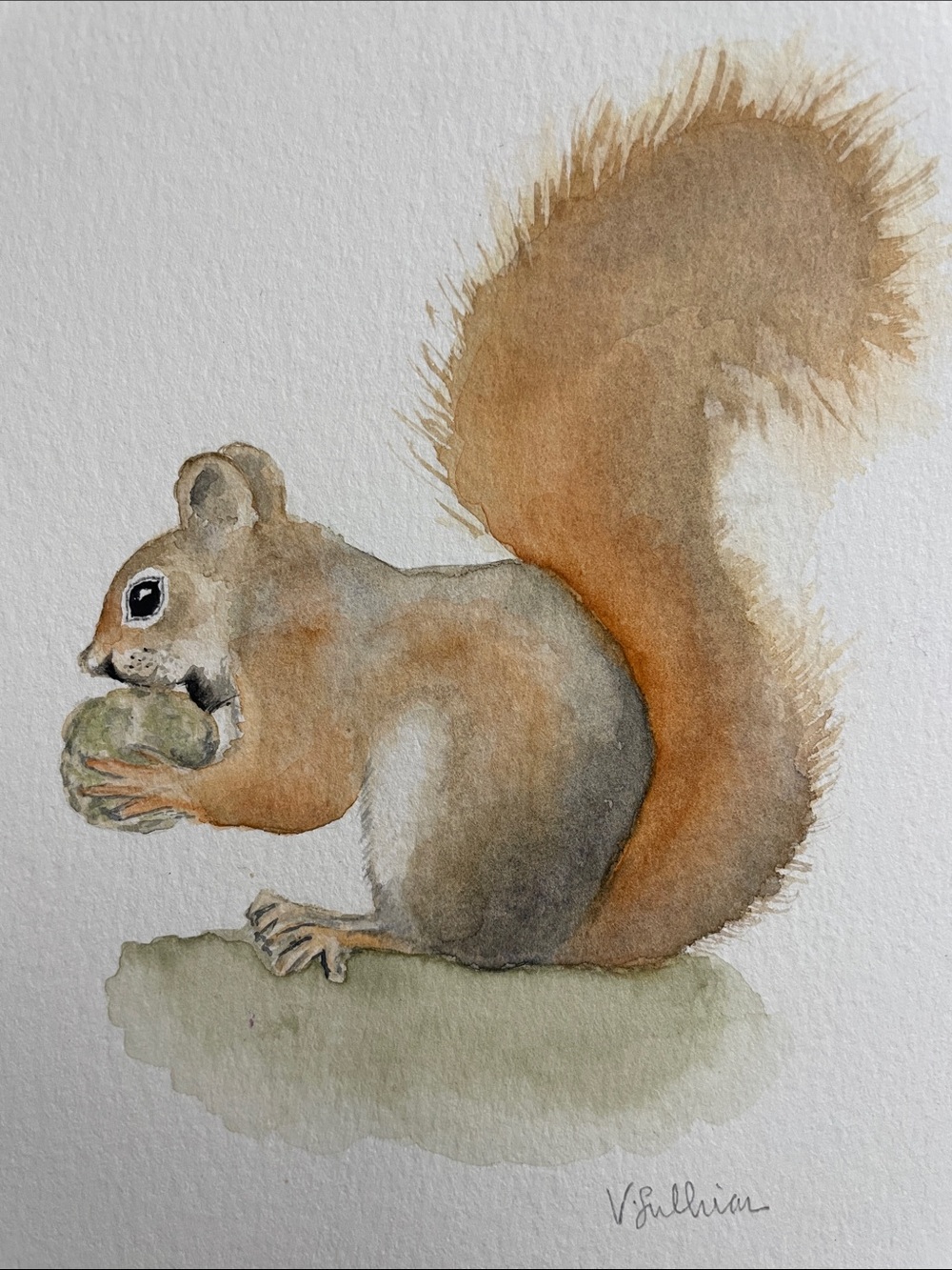 Watercolor Squirrel Home Art Original Painting in Brown and Gray